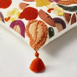 18"x18" Square Cotton Embroidered Harvest Accent Pillow White/Red/Mustard - Opalhouse™ Designed With Jungalow™ -Opalhouse Sales Store GUEST 2a242e61 0c06 4d42 a26e 193797b3c7b4